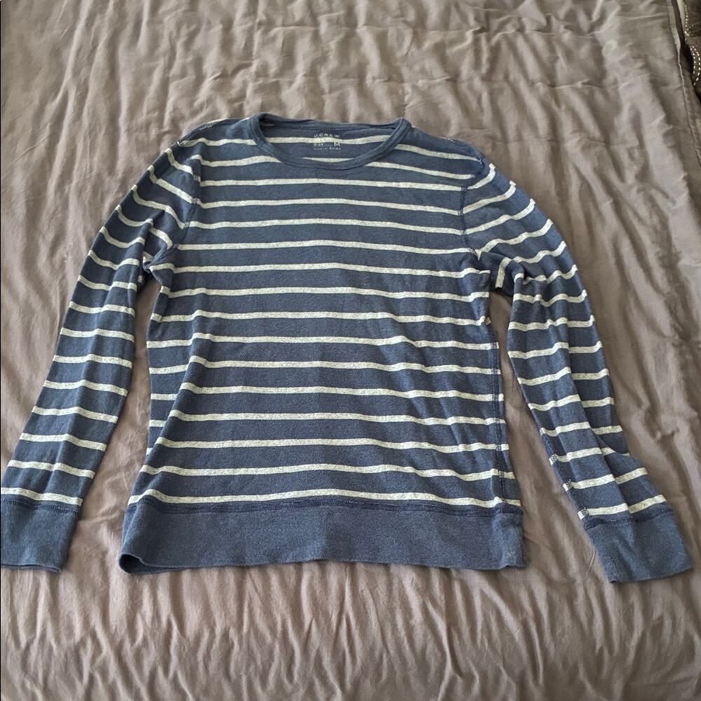 J. Crew Striped Blue and White Men's Sweater Medium